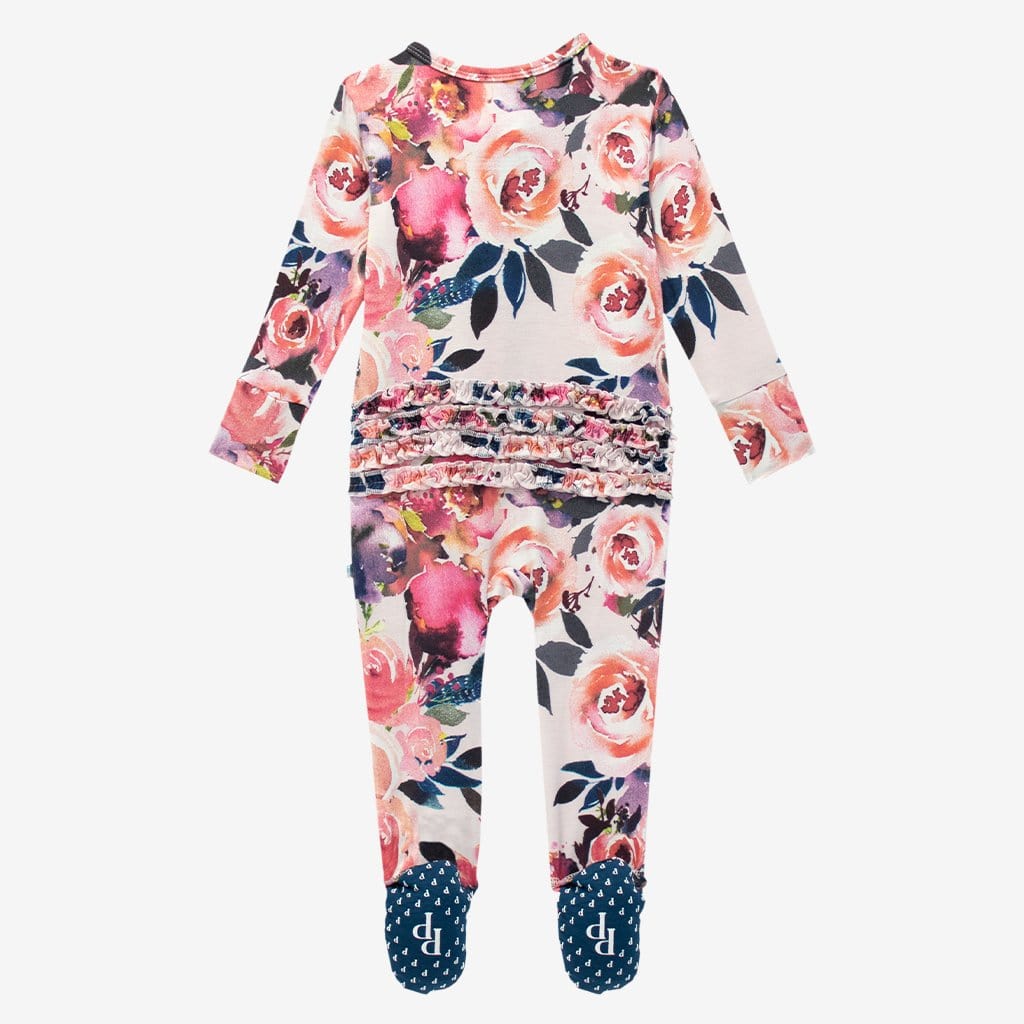 Dusk Rose Footie Ruffled Zippered One Piece