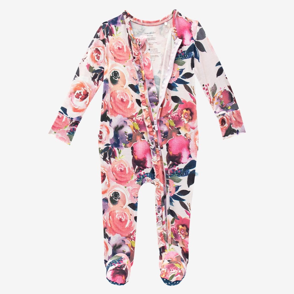 Dusk Rose Footie Ruffled Zippered One Piece