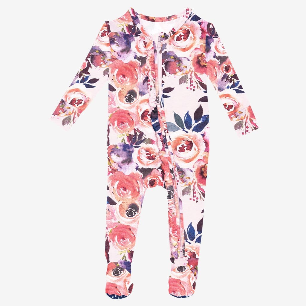 Dusk Rose Footie Ruffled Zippered One Piece