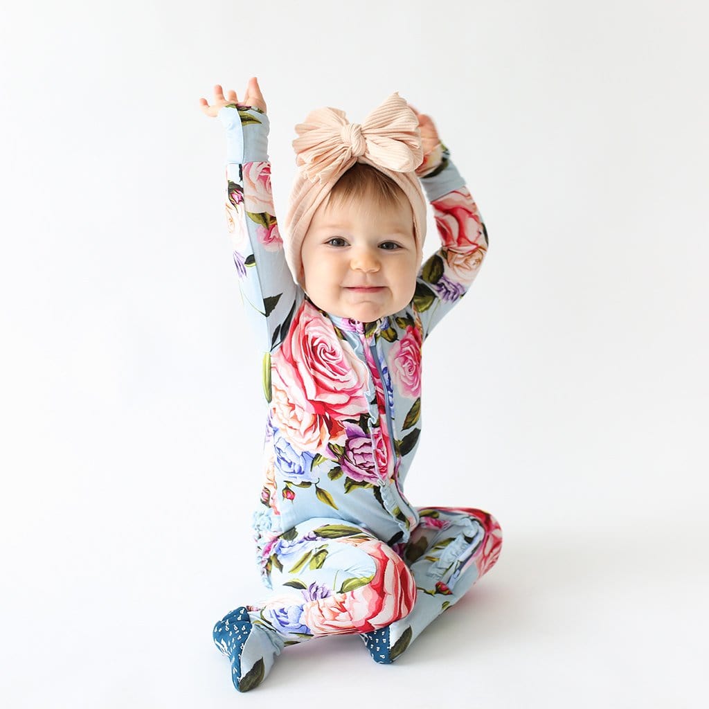 Country Rose Footie Ruffled Zippered One Piece