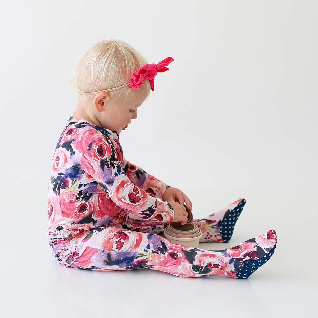 Dusk Rose Footie Ruffled Zippered One Piece