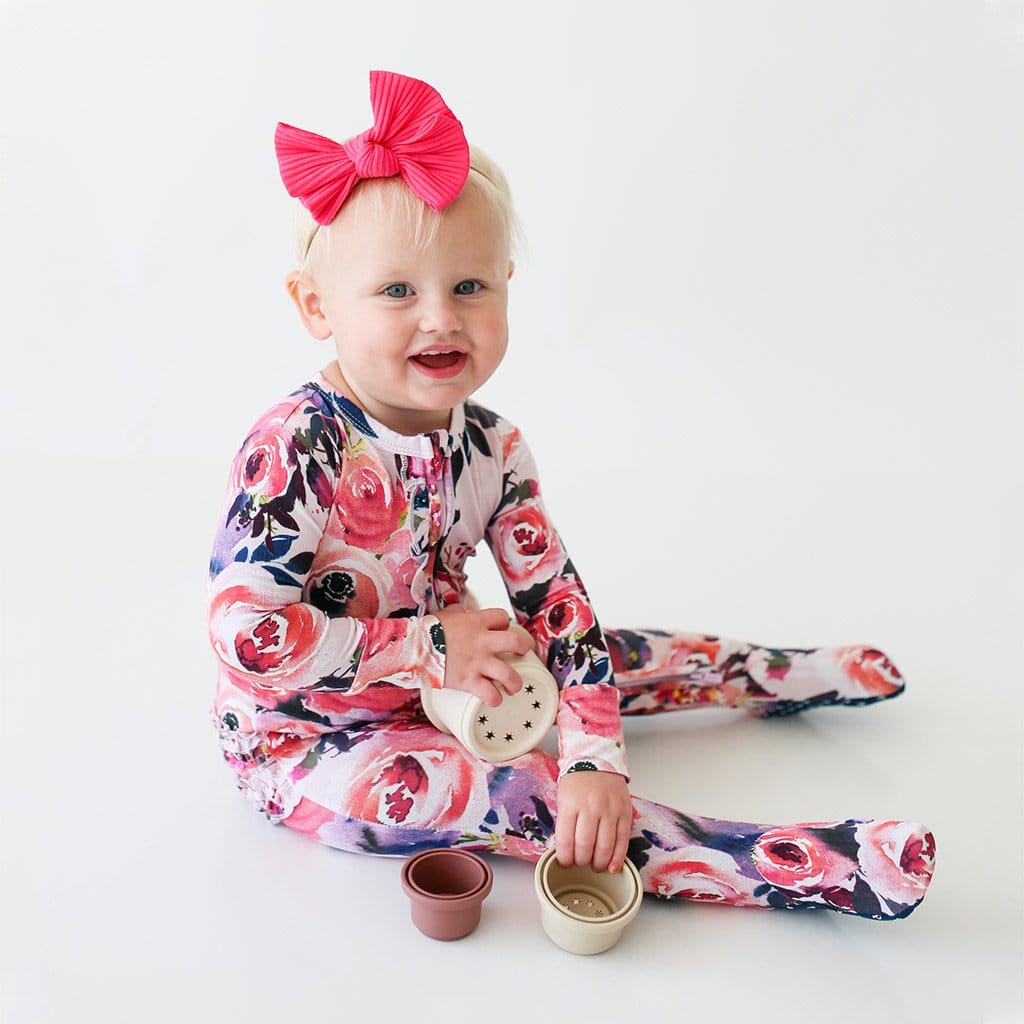 Dusk Rose Footie Ruffled Zippered One Piece