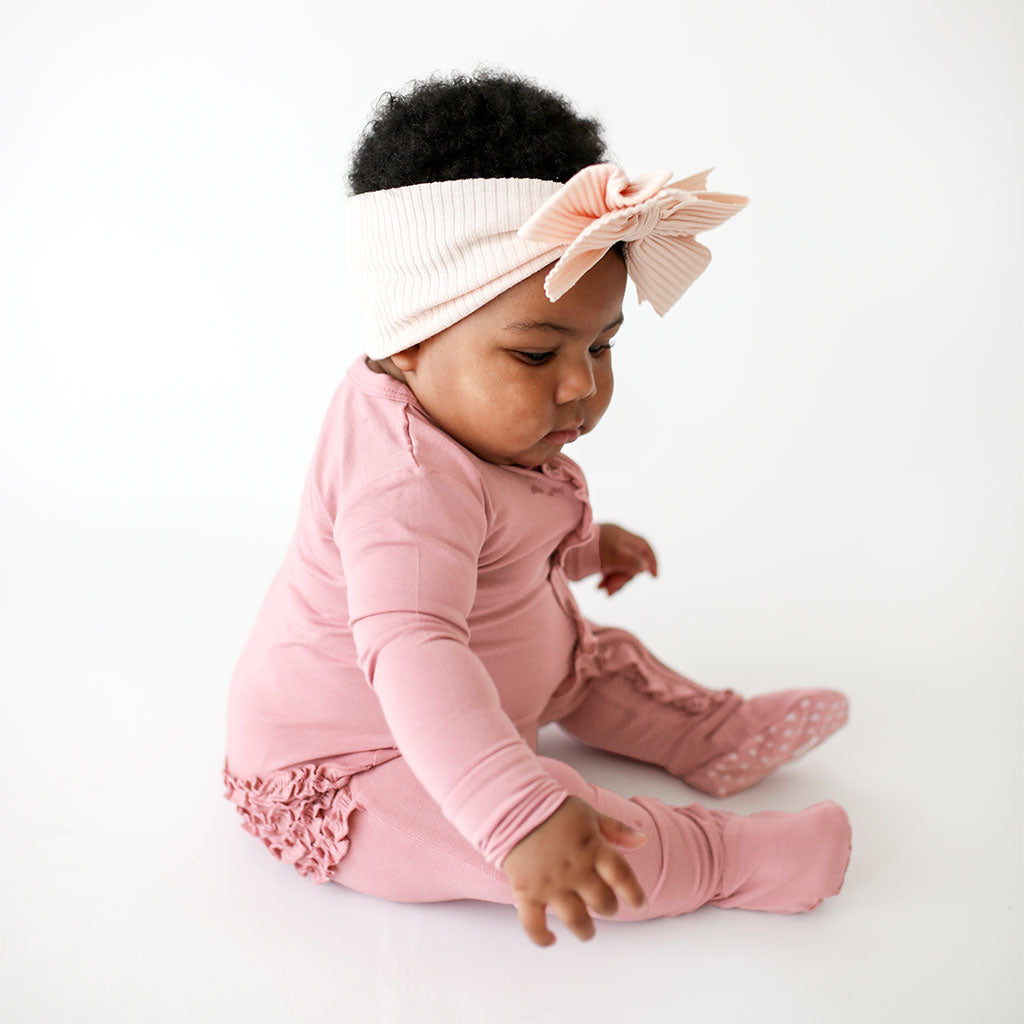 Dusty Rose Footie Ruffled Zippered One Piece