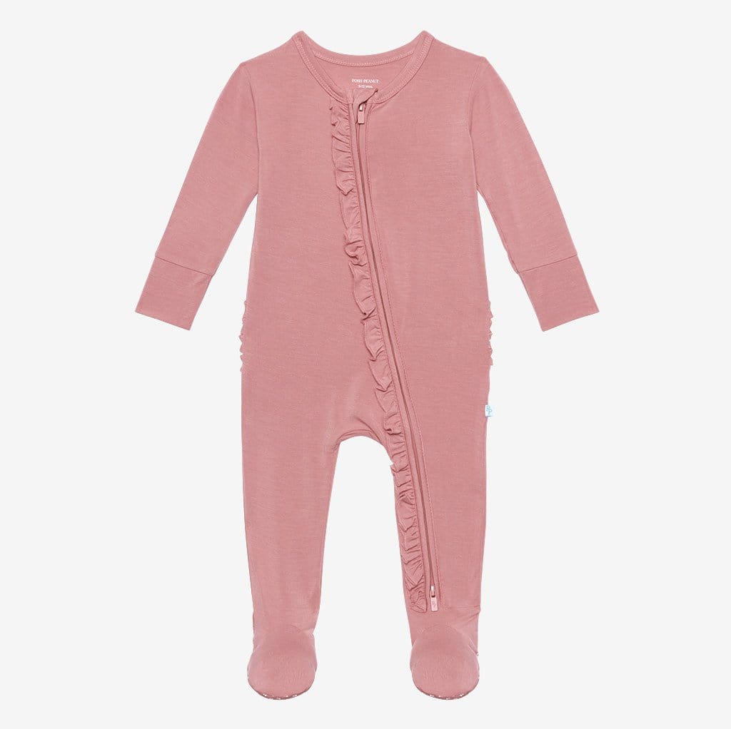 Dusty Rose Footie Ruffled Zippered One Piece