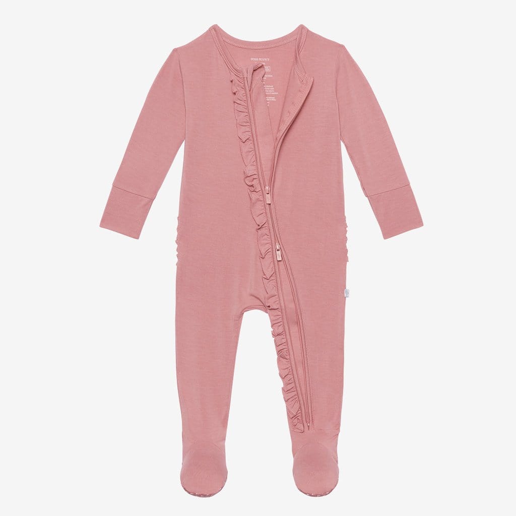 Dusty Rose Footie Ruffled Zippered One Piece