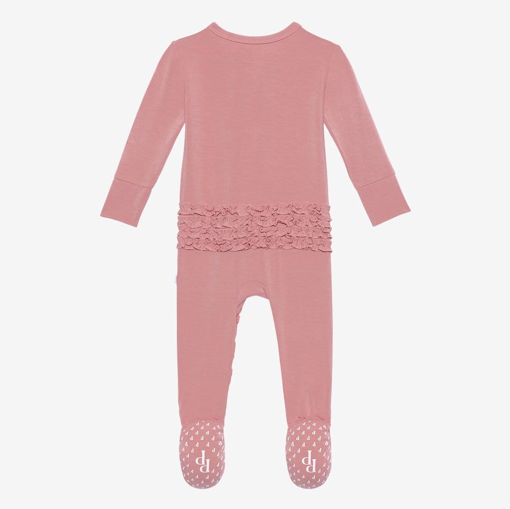Dusty Rose Footie Ruffled Zippered One Piece