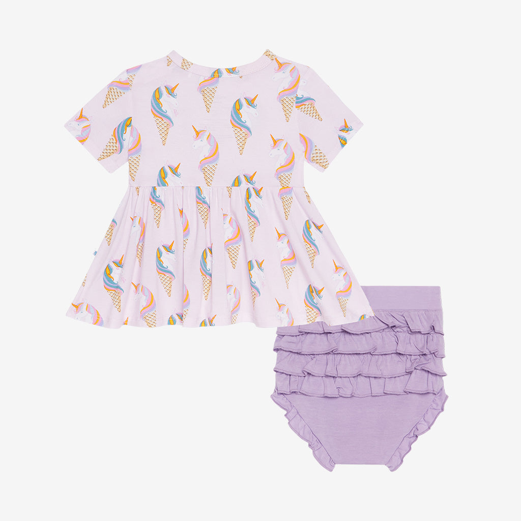 Unicorn Ice Cream Peplum Ruffled Bummie Set