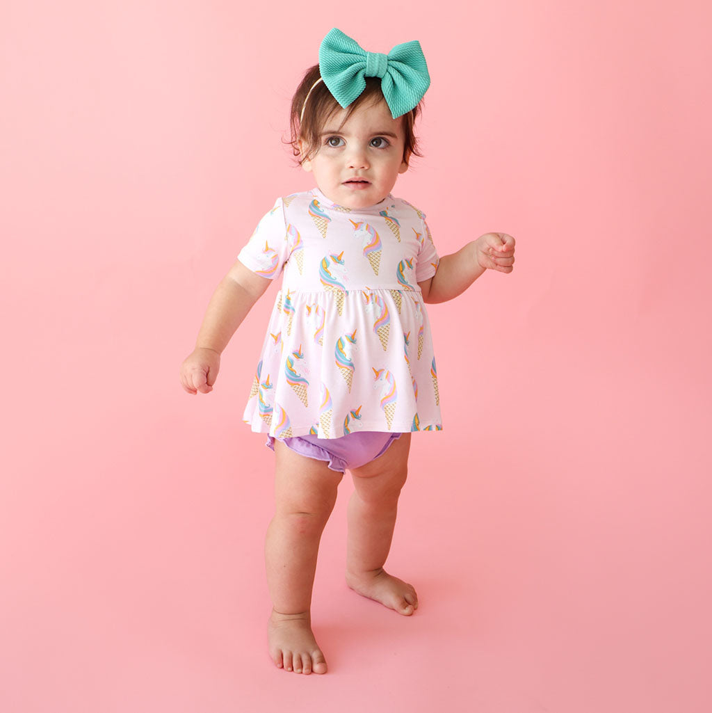 Unicorn Ice Cream Peplum Ruffled Bummie Set