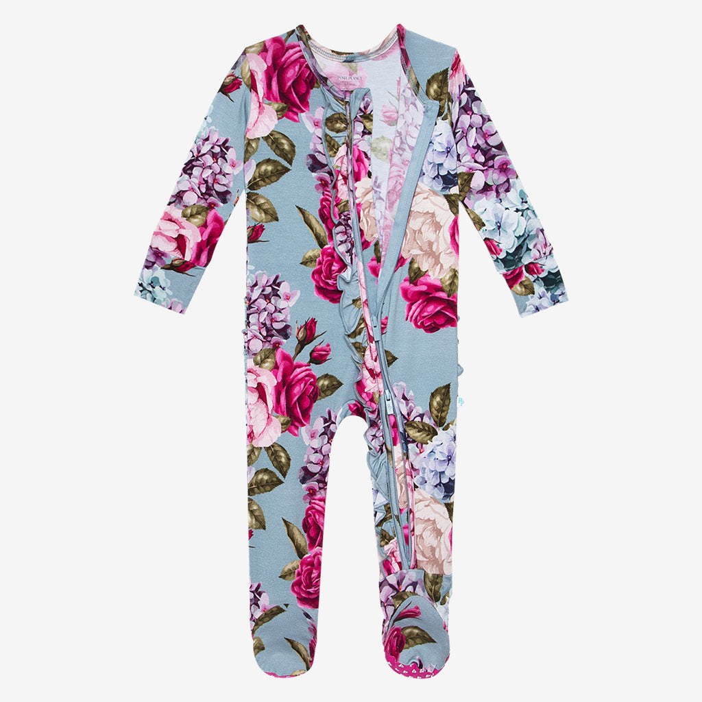 Lacey Footie Ruffled Zippered One Piece