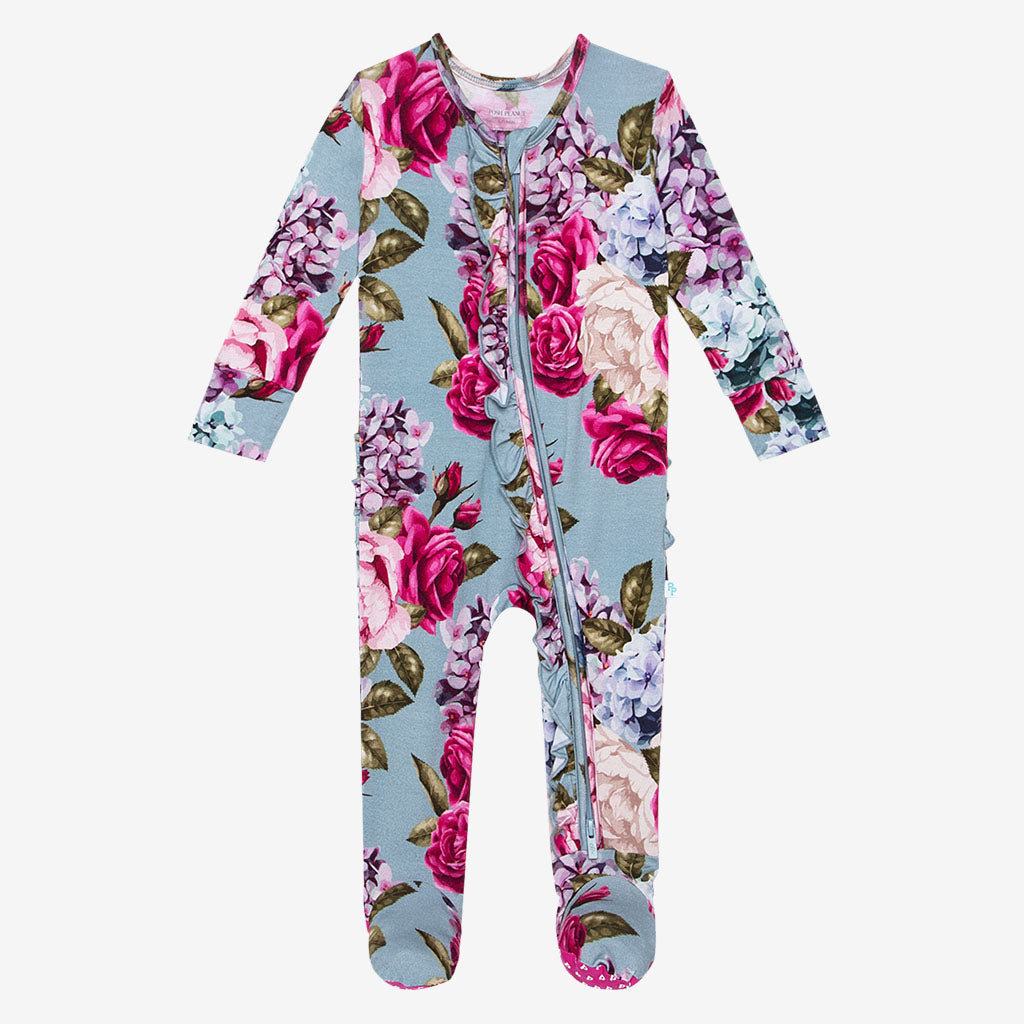 Lacey Footie Ruffled Zippered One Piece