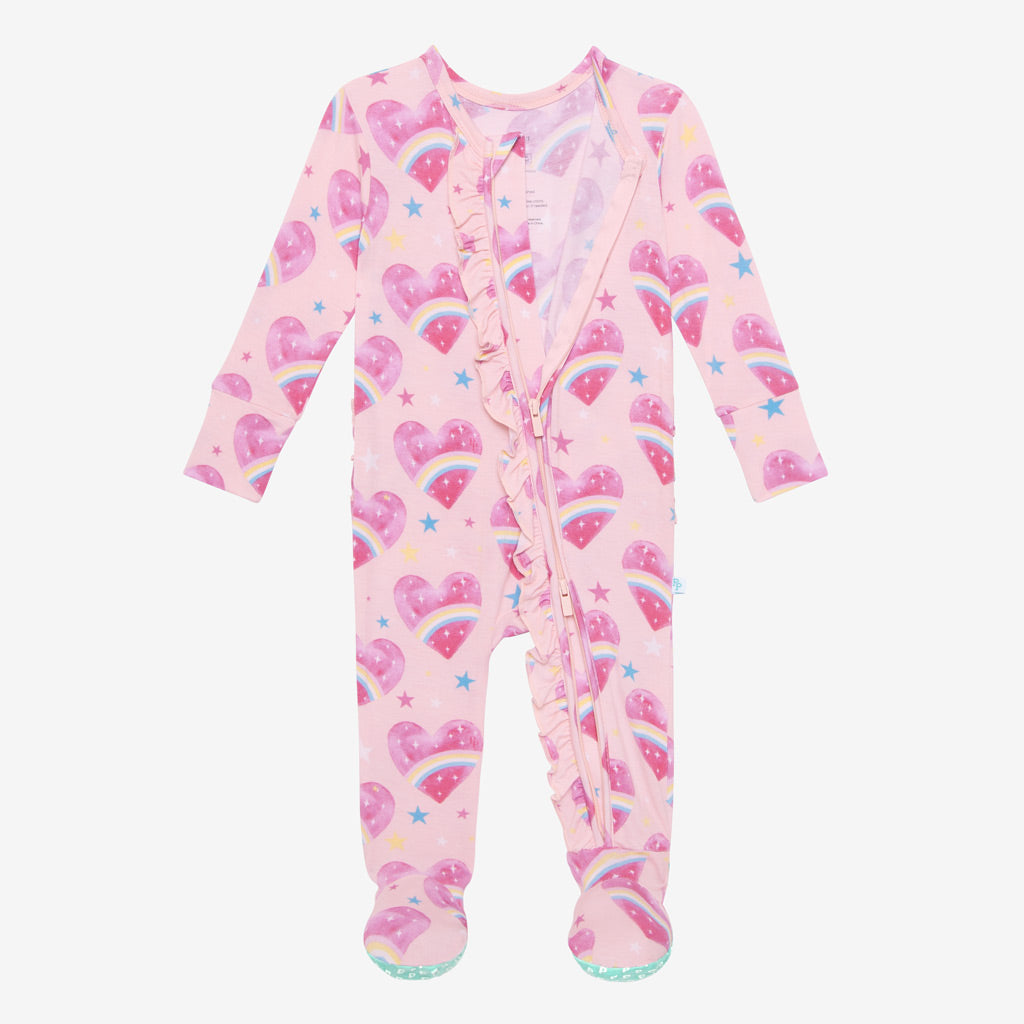 Rainbow Hearts Footie Zippered One Piece
