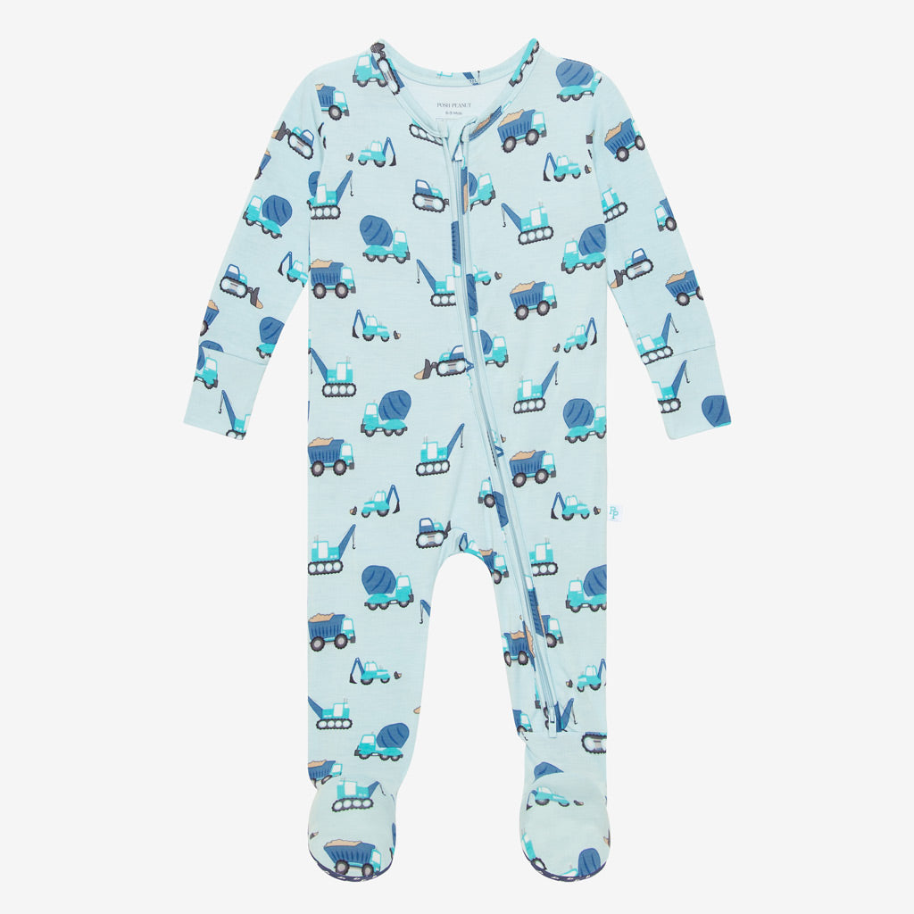 Construction Cars Footie Zippered One Piece