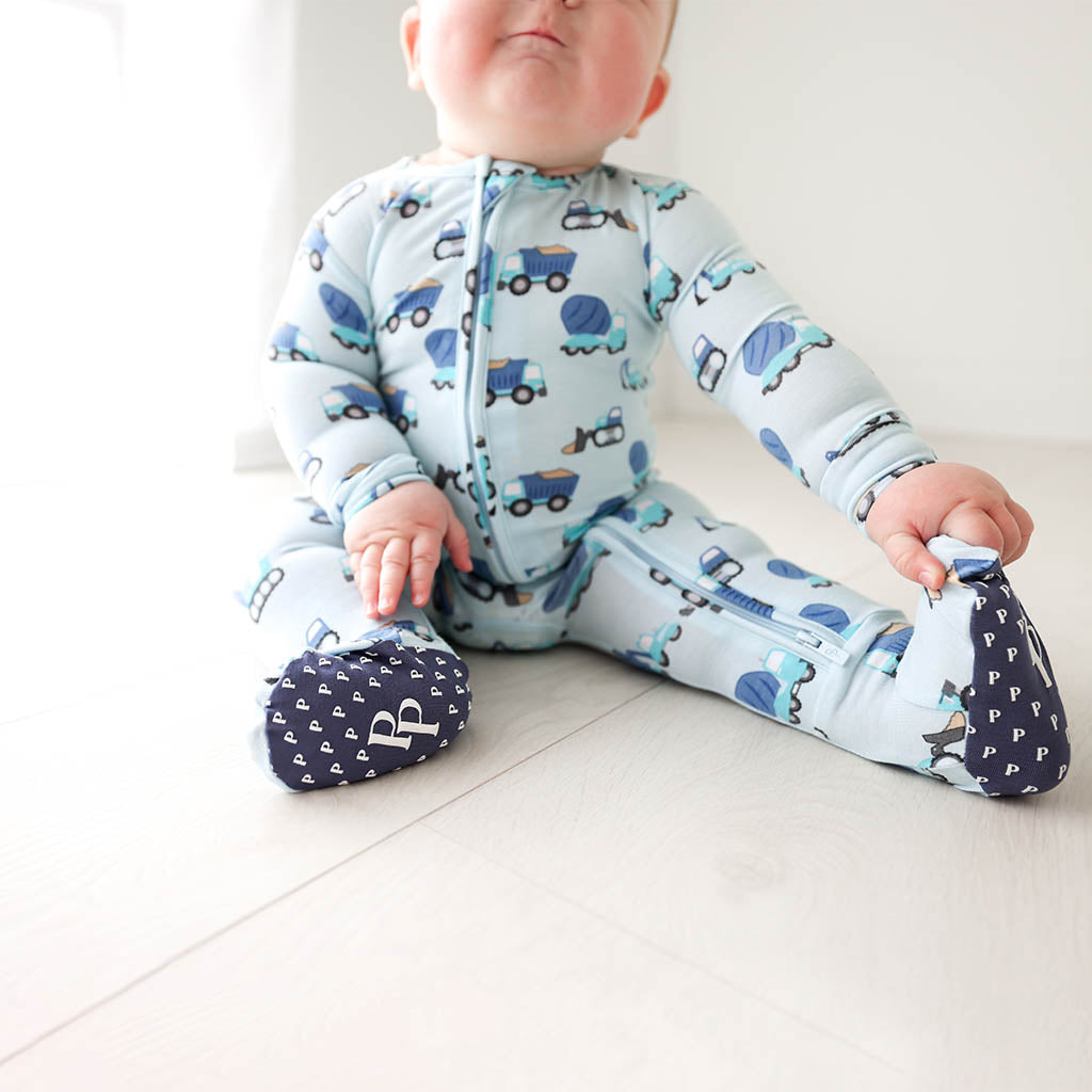 Construction Cars Footie Zippered One Piece