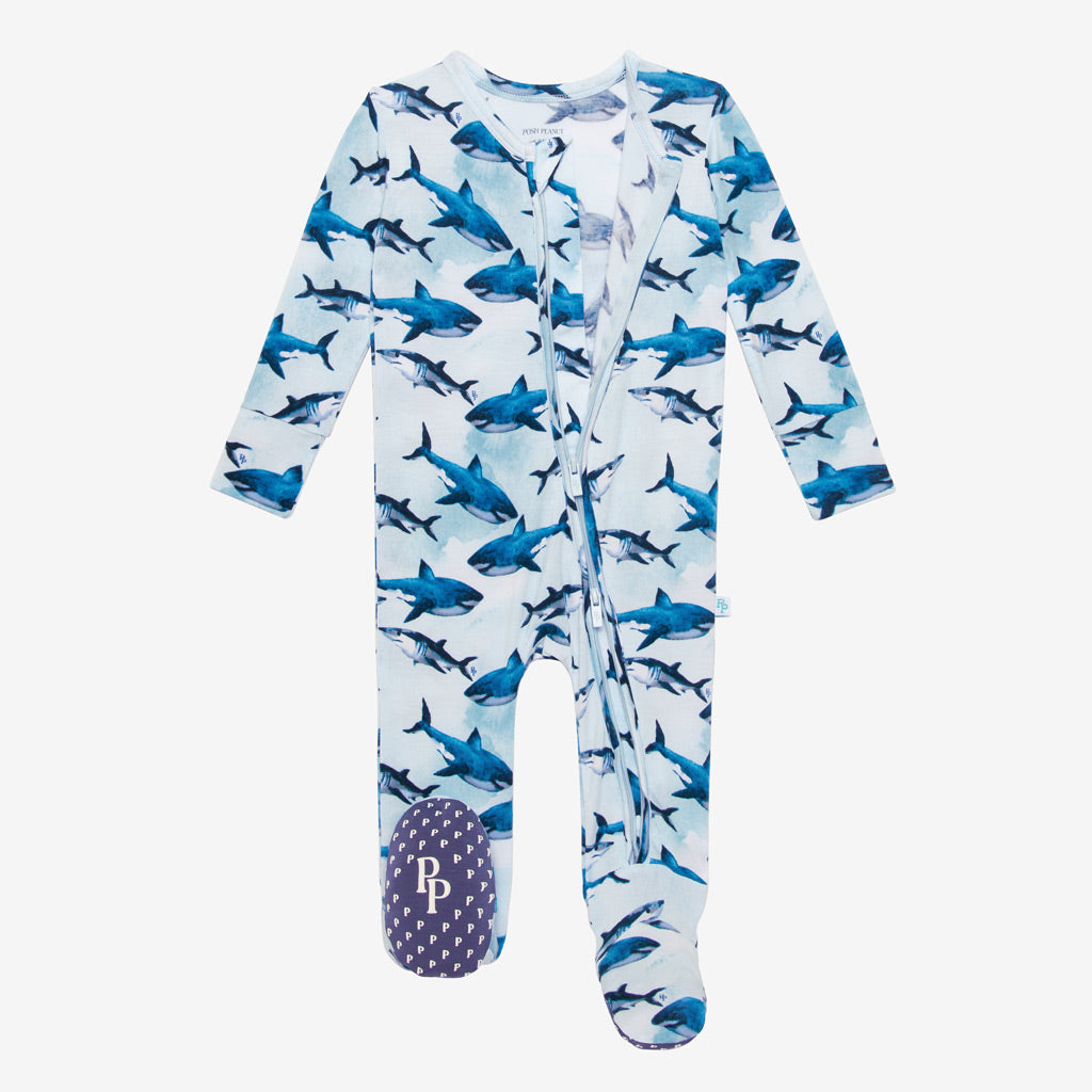 Sharks Footie Zippered One Piece