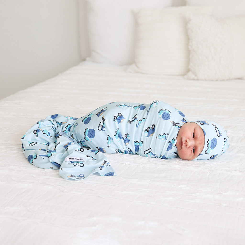 Construction Cars Swaddle Beanie Set