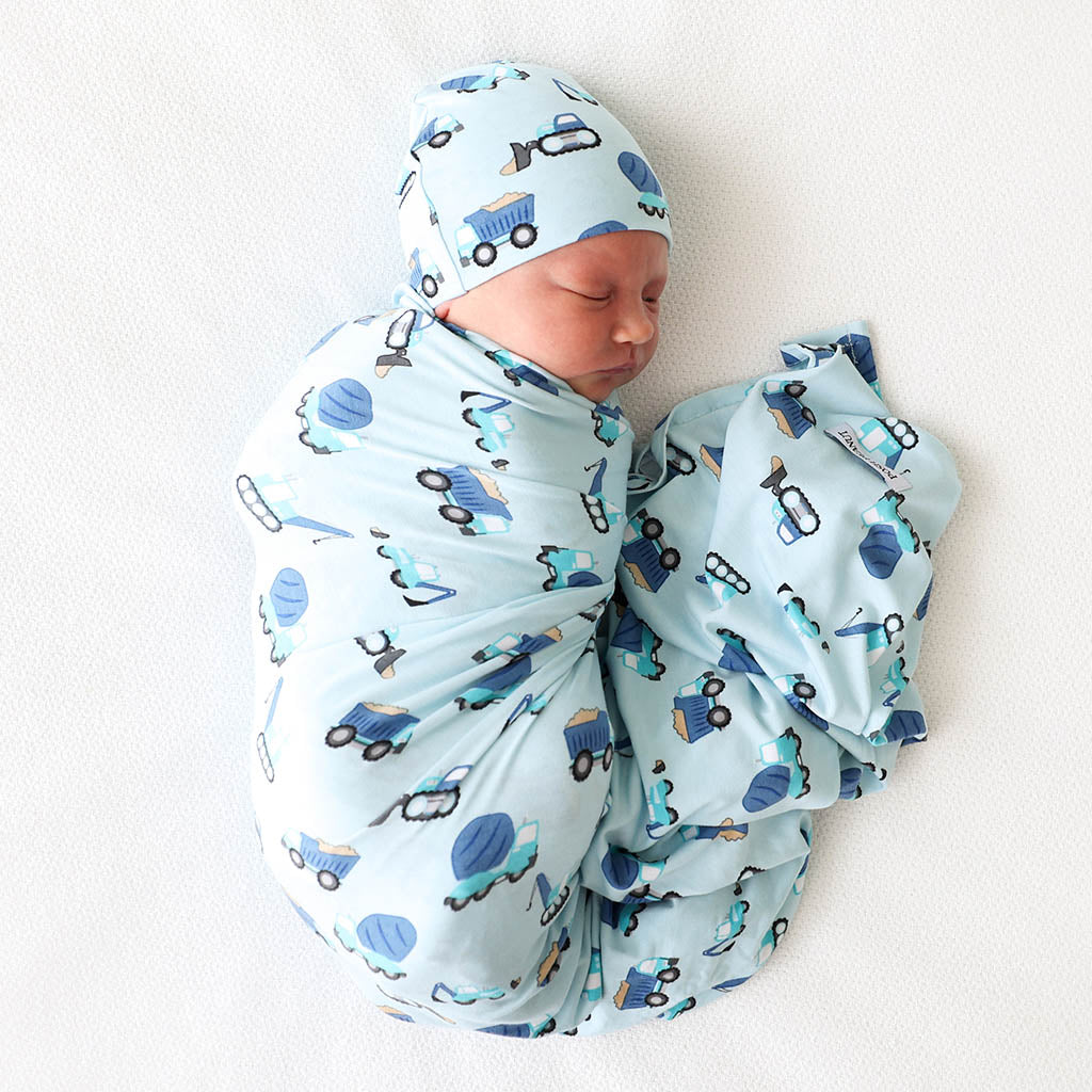 Construction Cars Swaddle Beanie Set