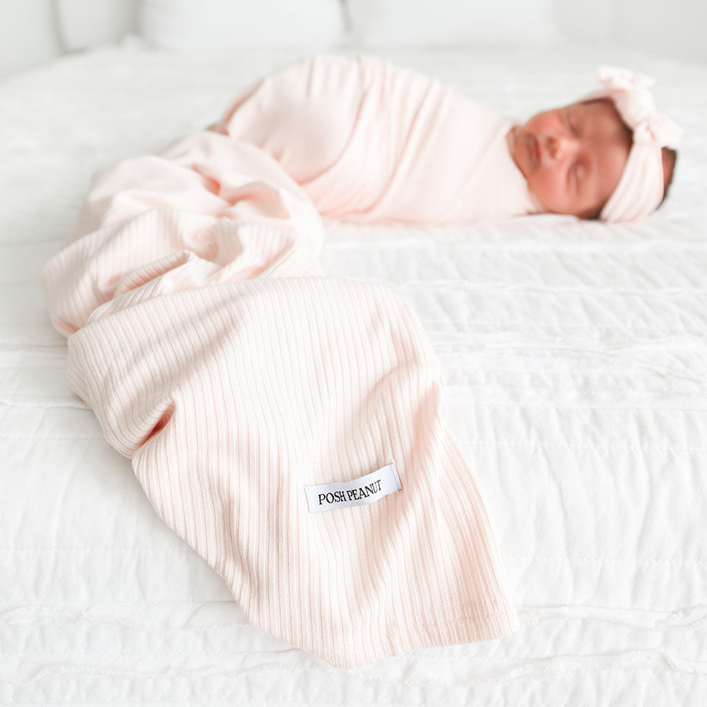 Sandy Blush Ribbed Swaddle Headband Set