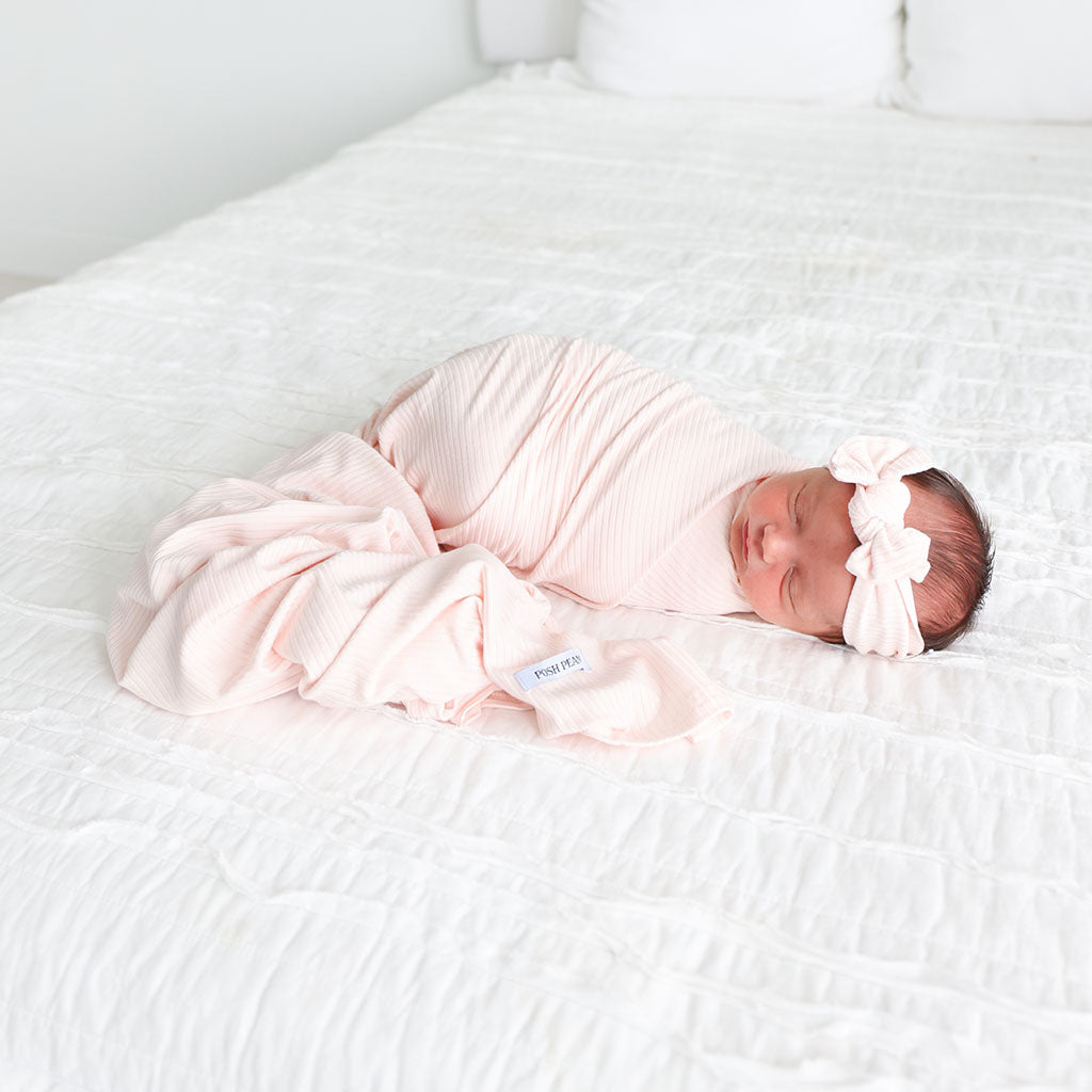 Sandy Blush Ribbed Swaddle Headband Set