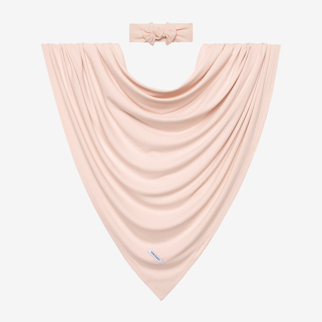Sandy Blush Ribbed Swaddle Headband Set