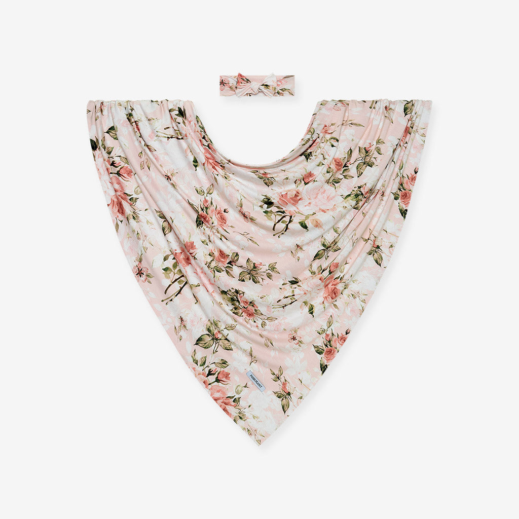 Vintage Pink Rose Swaddle Headband Set