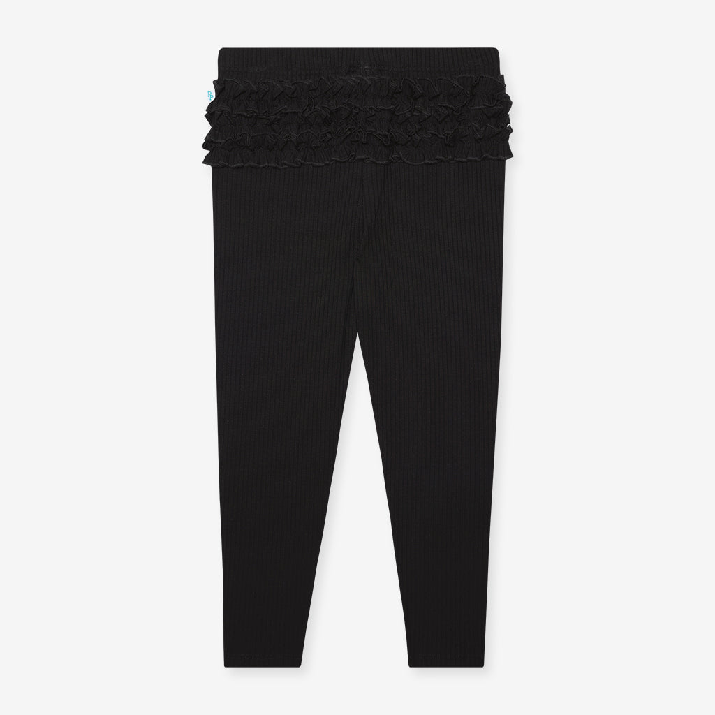 Black Ribbed Ruffled Bum Leggings