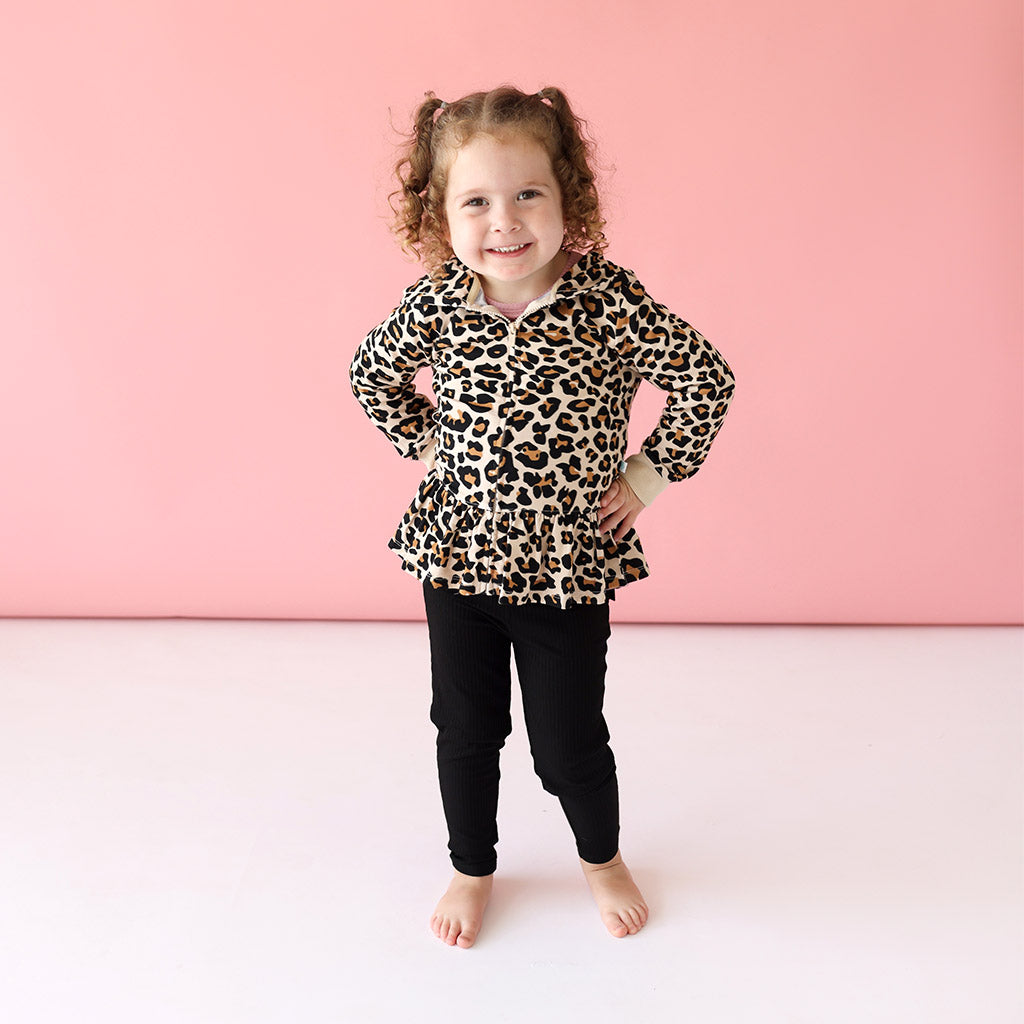 Black Ribbed Ruffled Bum Leggings