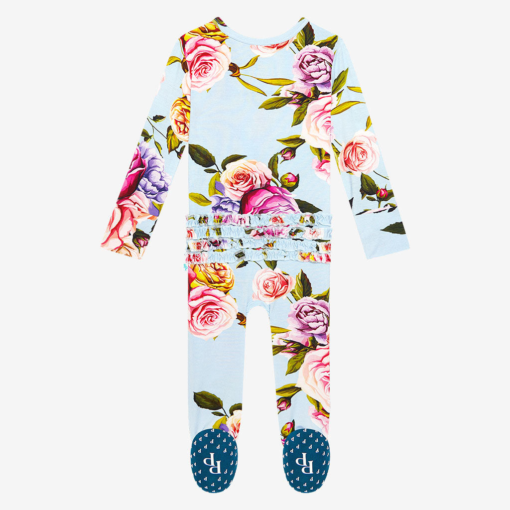 Country Rose Footie Ruffled Zippered One Piece