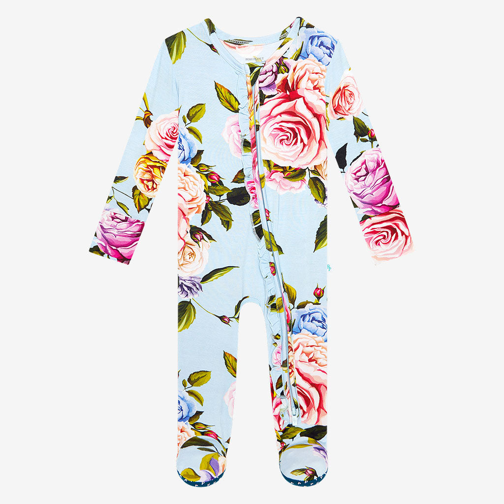 Country Rose Footie Ruffled Zippered One Piece