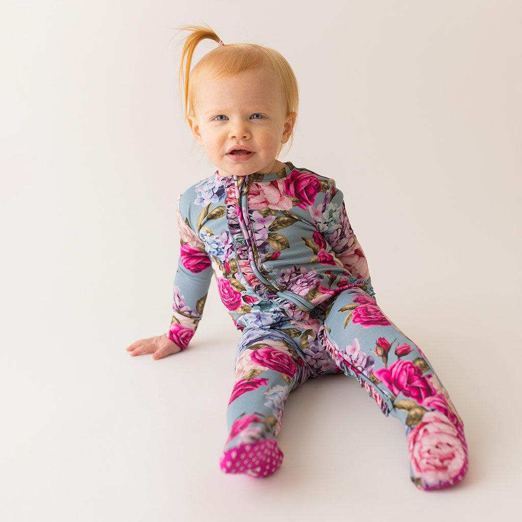 Lacey Footie Ruffled Zippered One Piece