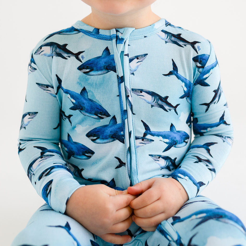 Sharks Footie Zippered One Piece