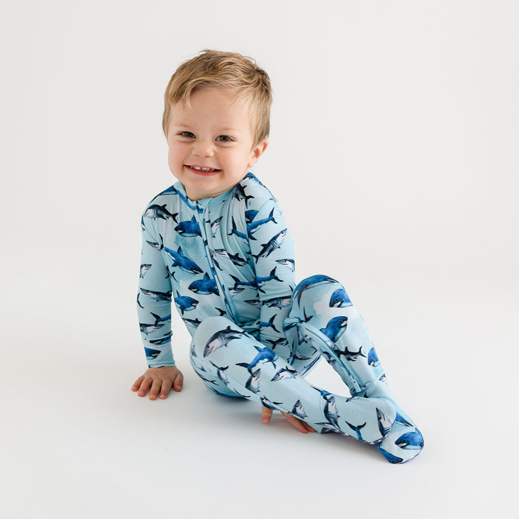 Sharks Footie Zippered One Piece
