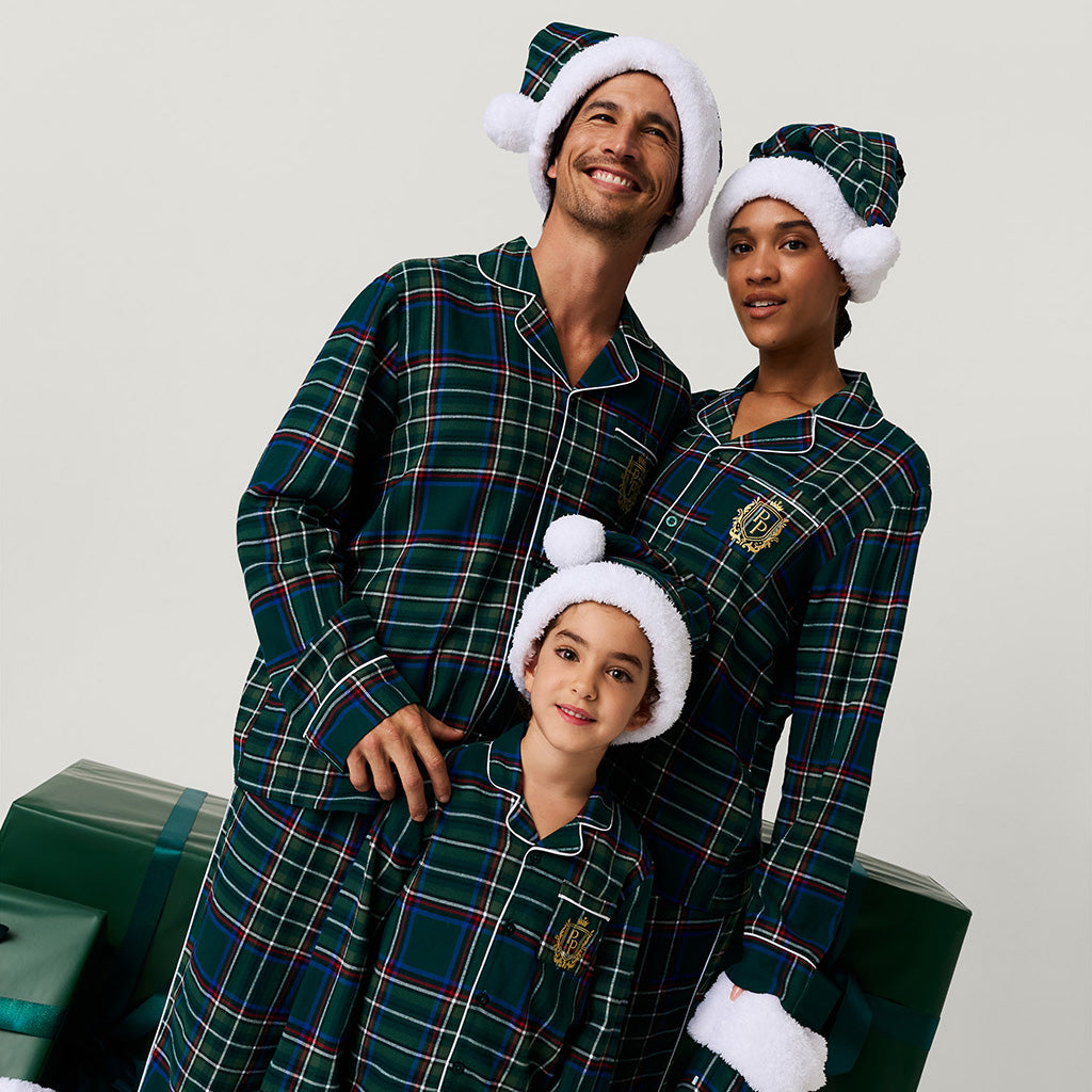 Green Tartan Plaid Kids Flannelette Poshmas Hat