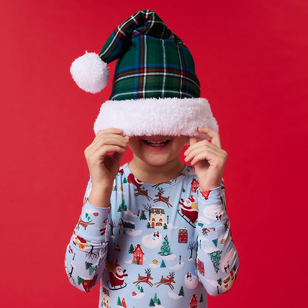 Green Tartan Plaid Kids Flannelette Poshmas Hat