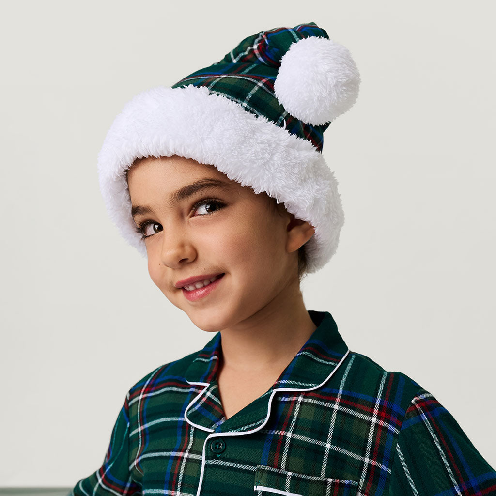 Green Tartan Plaid Kids Flannelette Poshmas Hat