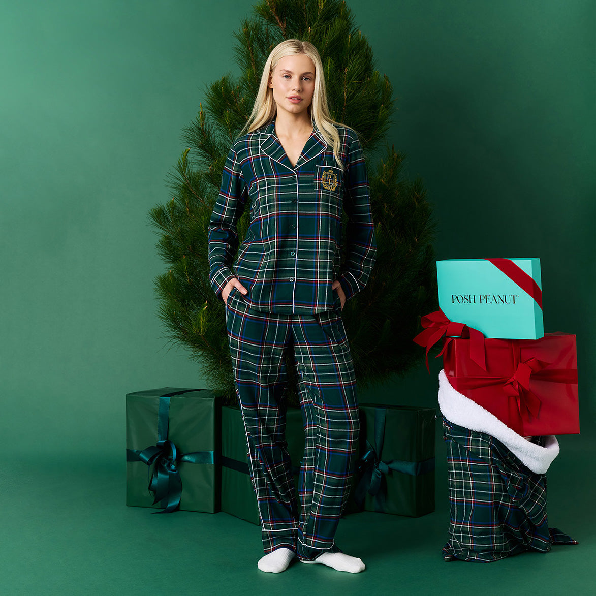 Green Tartan Plaid Women's Flannelette Pajama Set