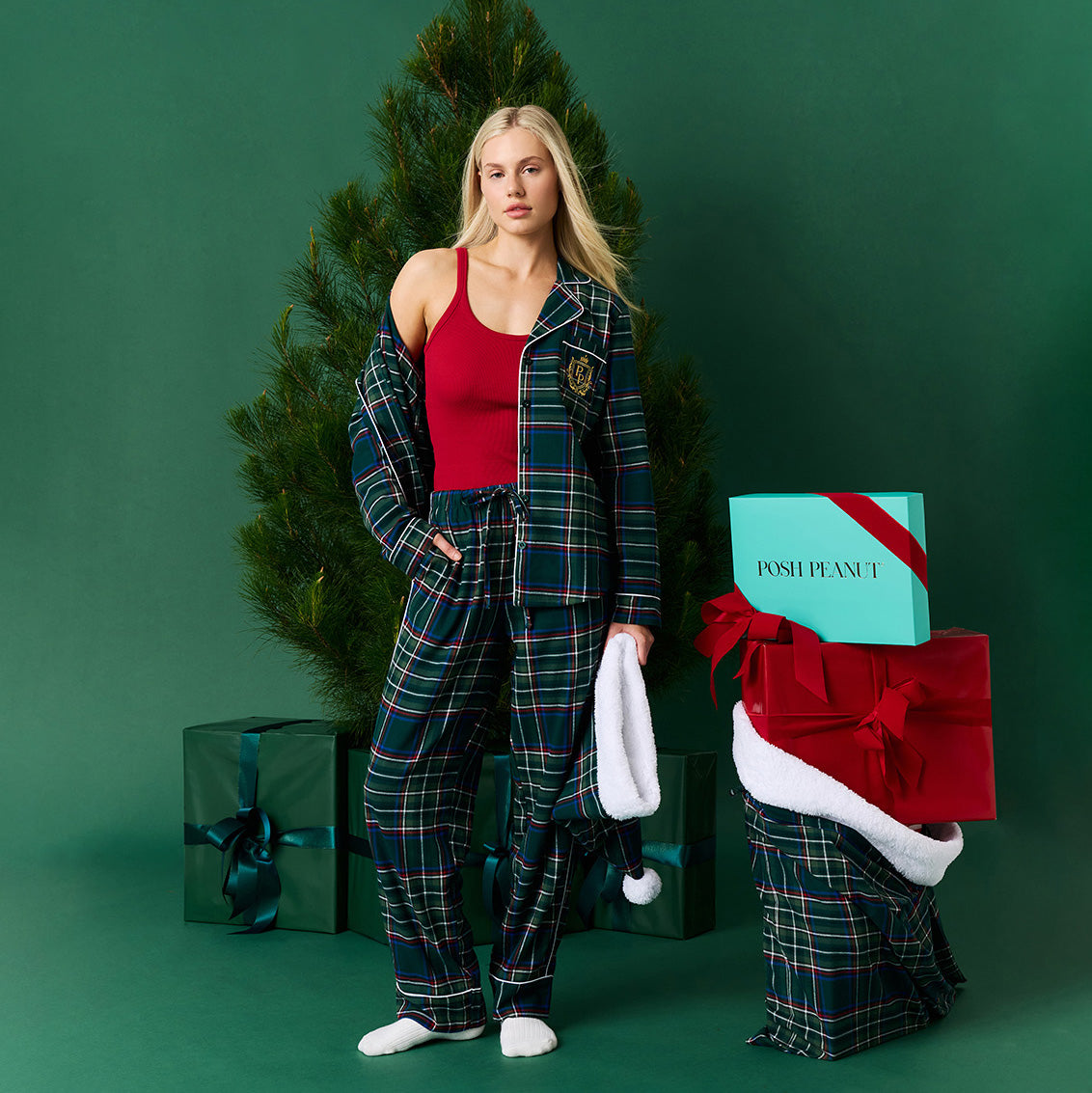 Green Tartan Plaid Women's Flannelette Pajama Set