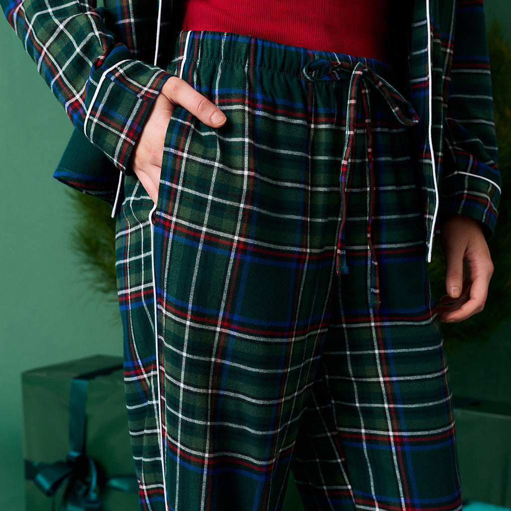 Green Tartan Plaid Women's Flannelette Pajama Set