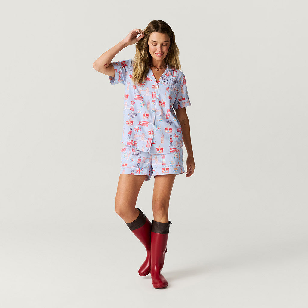 Posh London Women's Twill Pajama Short Set