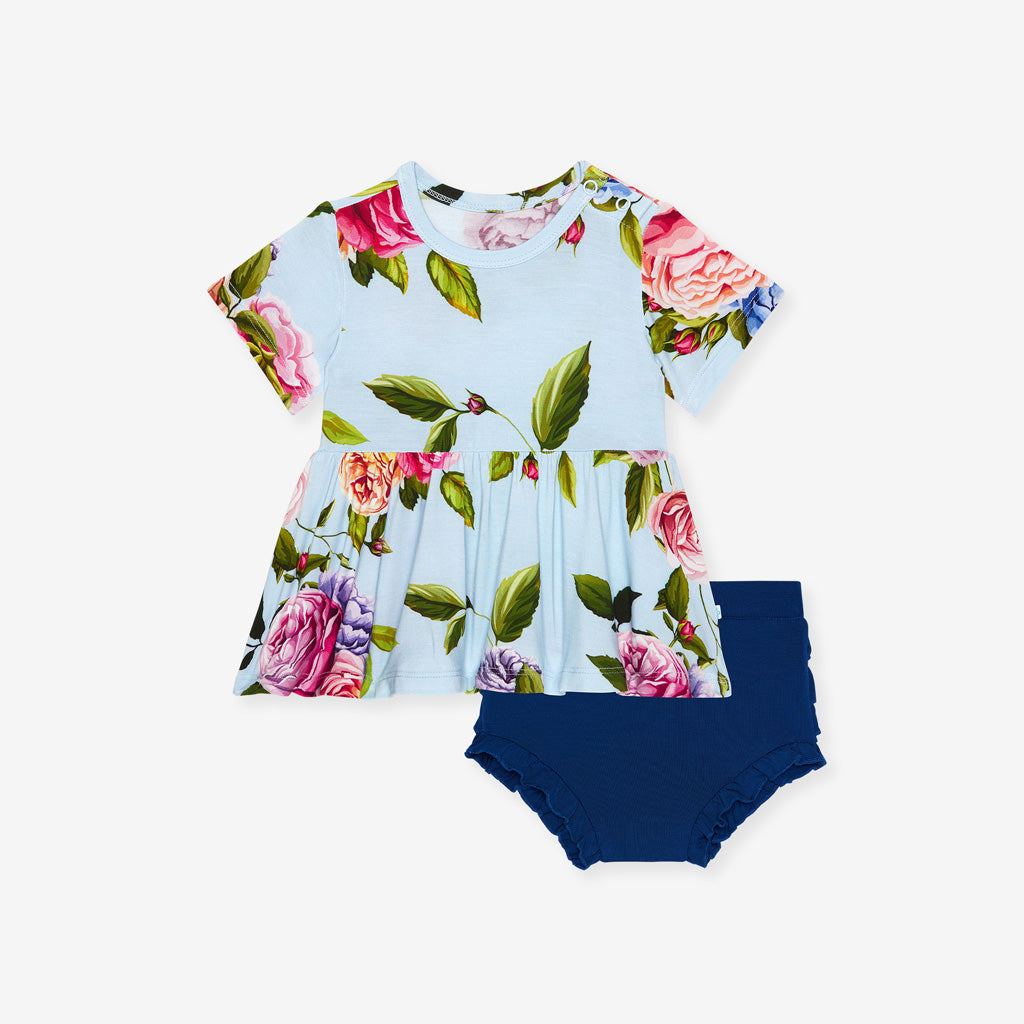 Country Rose Peplum Ruffled Bummie Set