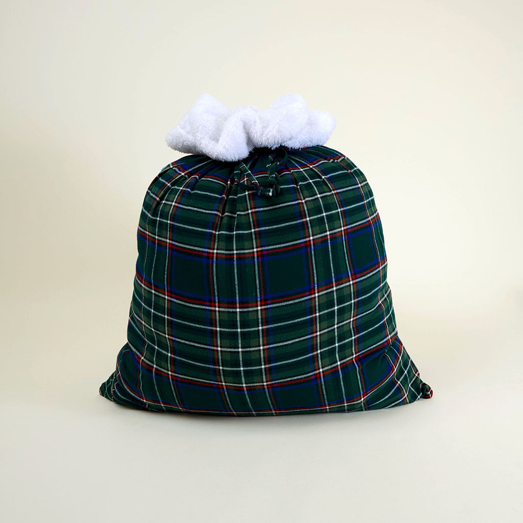 Green Tartan Plaid Flannelette Holiday Gift Sack