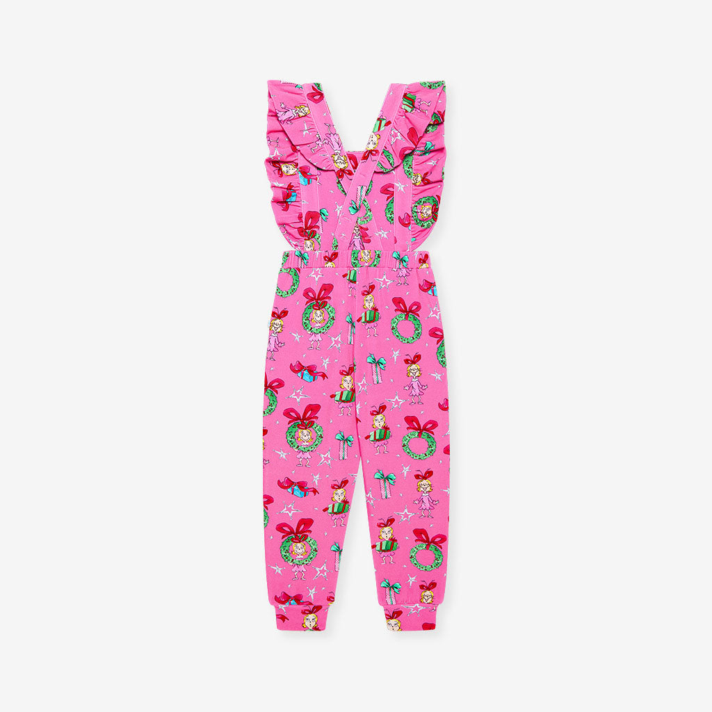 Dr. Seuss Cindy Lou Who French Terry Ruffled Overalls