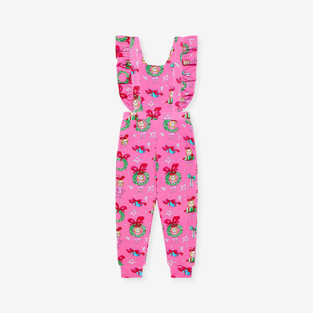 Dr. Seuss Cindy Lou Who French Terry Ruffled Overalls