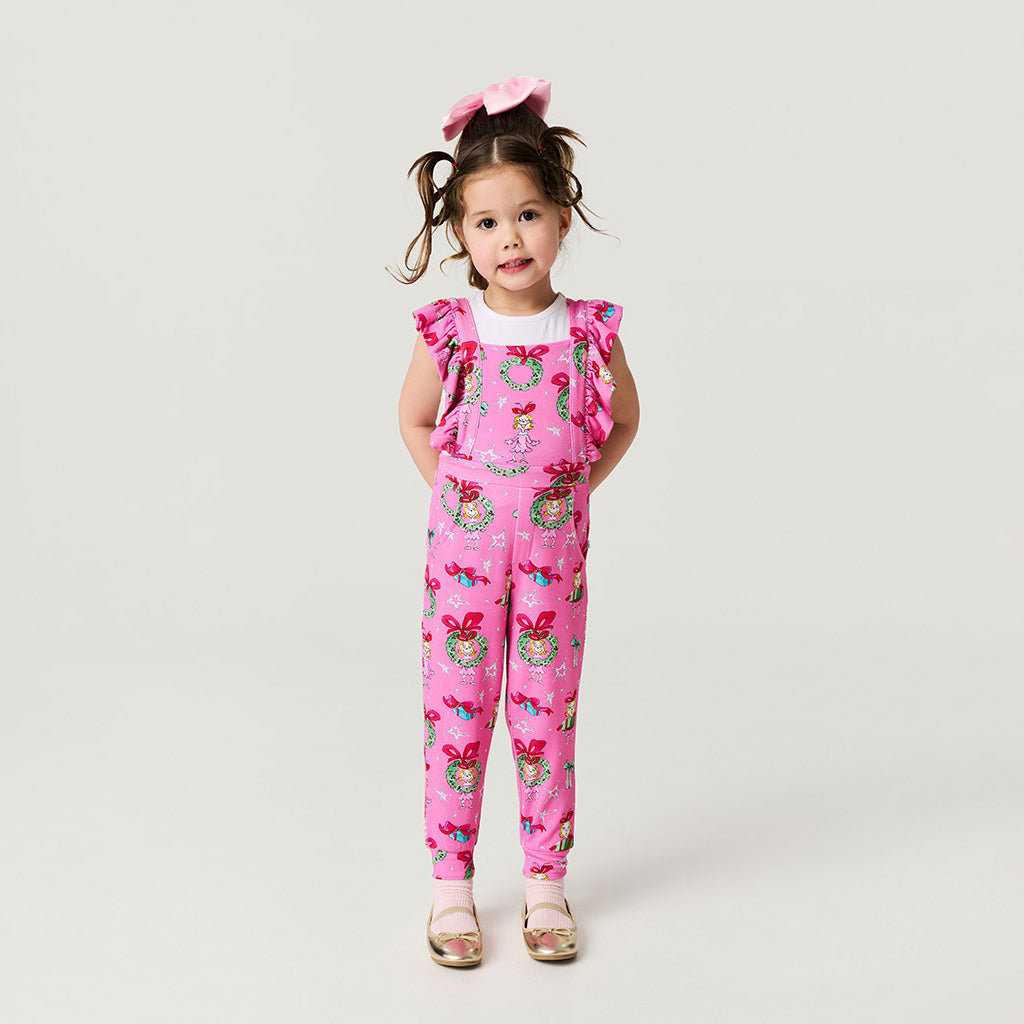 Dr. Seuss Cindy Lou Who French Terry Ruffled Overalls