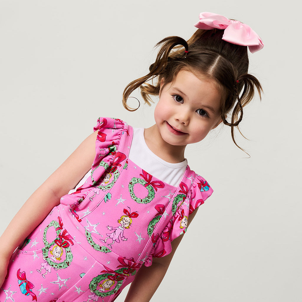 Dr. Seuss Cindy Lou Who French Terry Ruffled Overalls