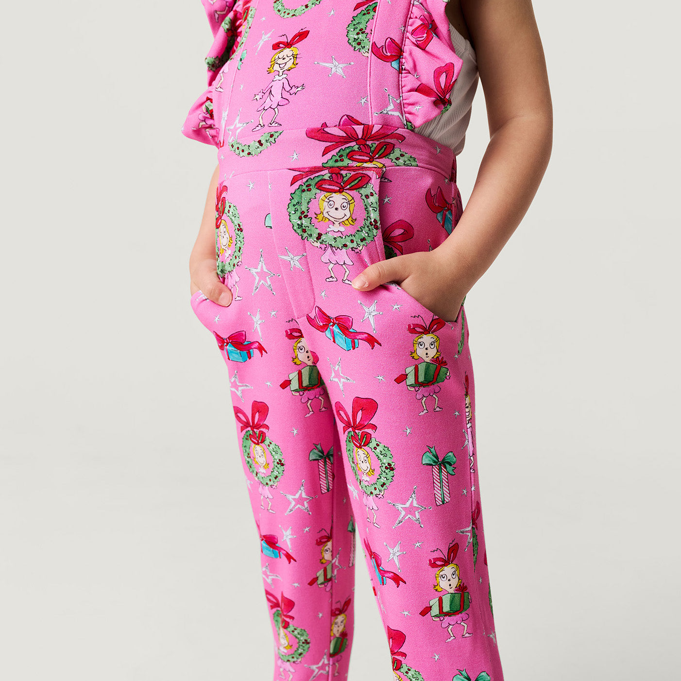 Dr. Seuss Cindy Lou Who French Terry Ruffled Overalls