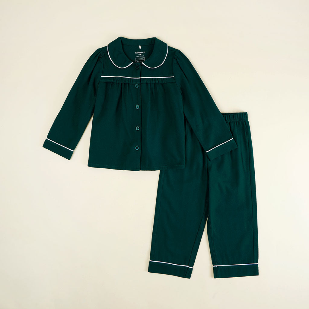 Forrest Green Flannelette Ruffled Pajama Set
