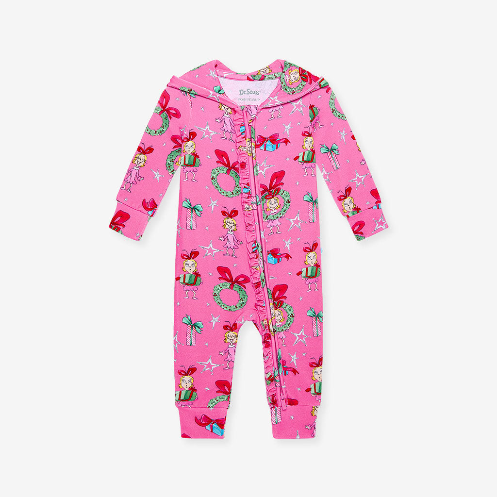 Dr. Seuss Cindy Lou Who French Terry Hooded Ruffle Romper