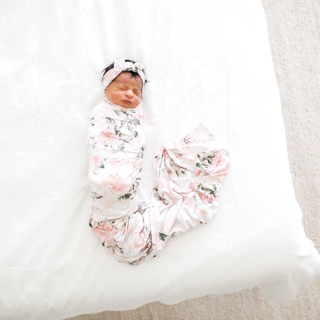 Vintage Pink Rose Swaddle Headband Set