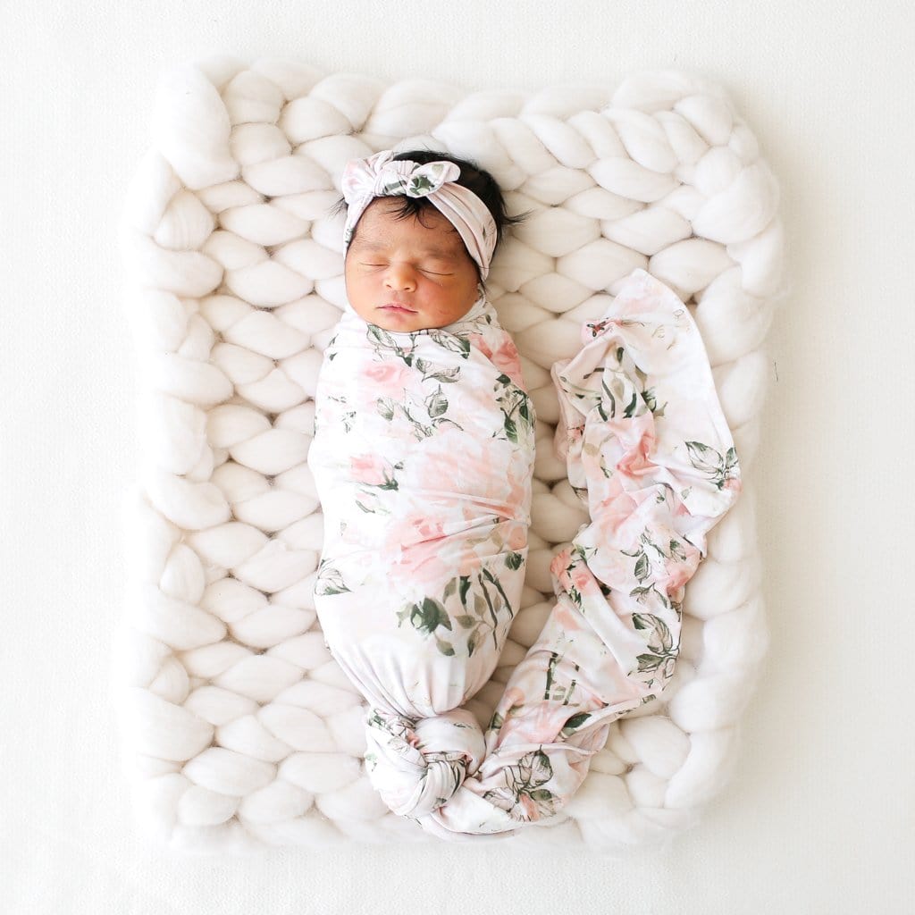 Vintage Pink Rose Swaddle Headband Set